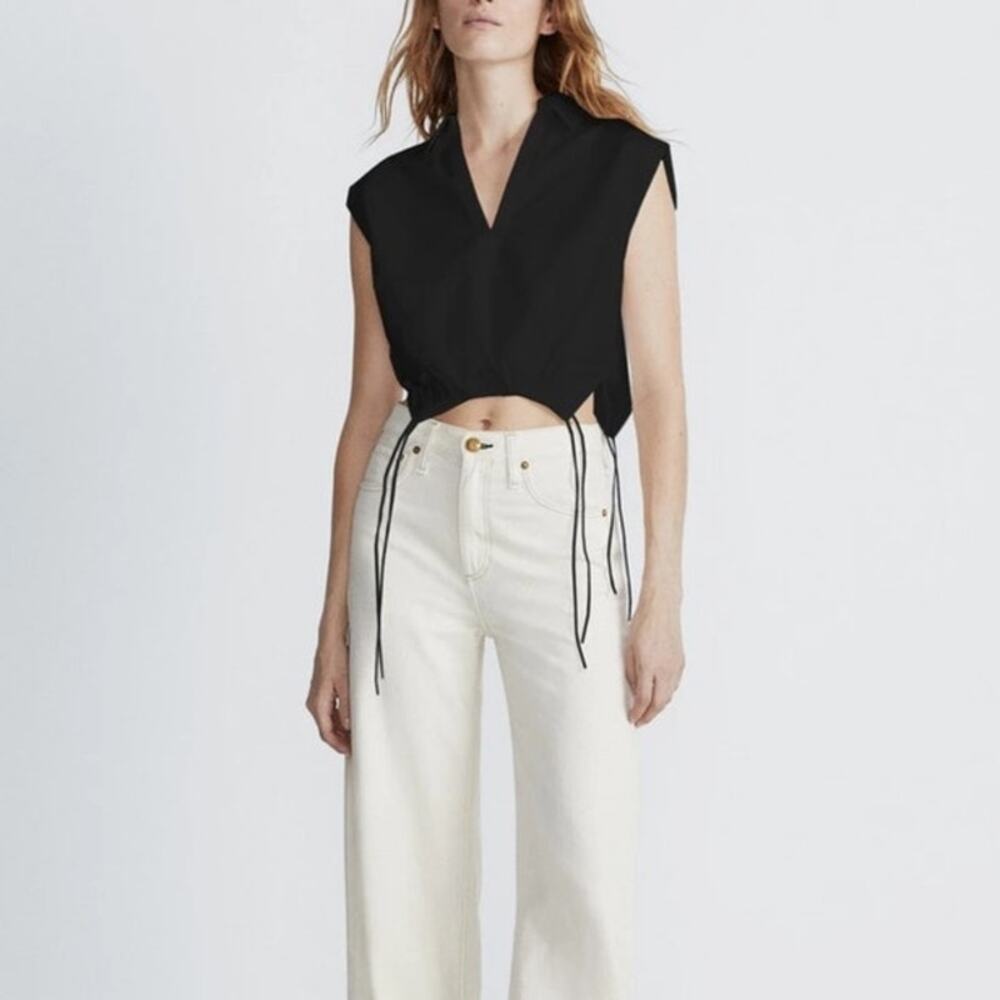 rag & bone Fiona Silk Blend Blouse Black XS Minimalist Quiet Luxury Summer Top